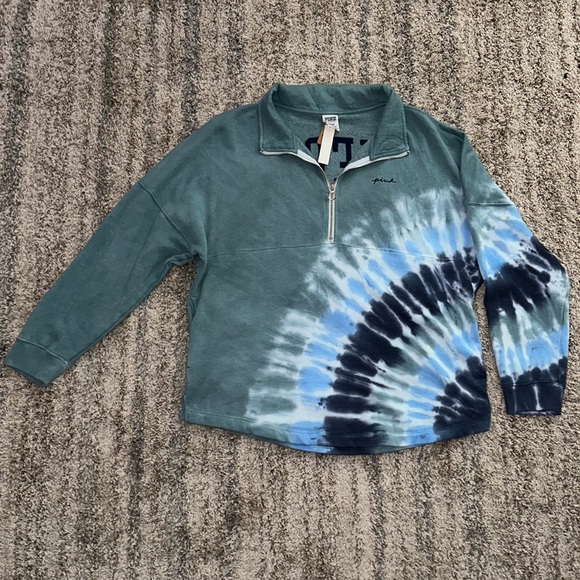 NWT Victoria's Secret PINK Varsity Oversized Half Zip Sweatshirt - Picture 2 of 14